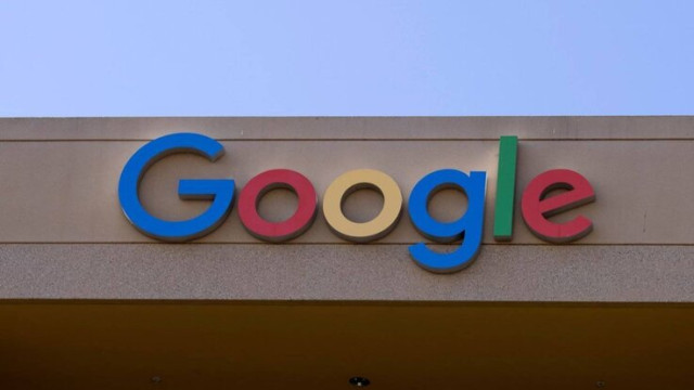 The Google sign is shown on one of the company's office buildings in Irvine, California, US, October 20, 2020.
