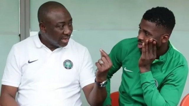 NFF President Ibrahim Gusau with Super Eagles striker
Kelechi Iheanacho