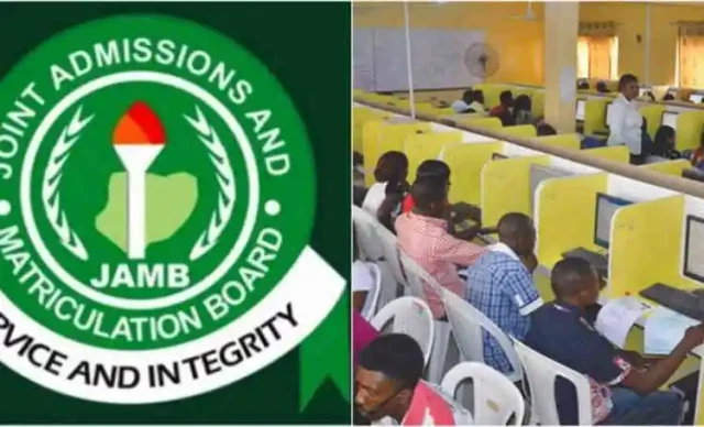 JAMB Logo and Students writing Examination