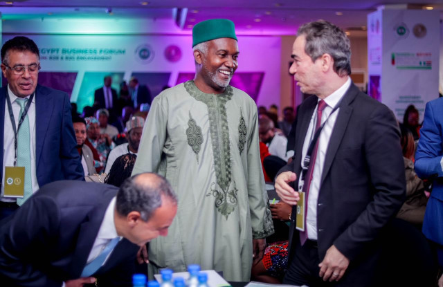 The Minister of Foreign Affairs, Yusuf Tuggar, exchanging pleasantries with The Minister of Foreign Affairs of the Arab Republic of Egypt, Badr Abdelatty, at the second edition of the Nigeria-Egypt Business Forum held on Monday in Abuja.