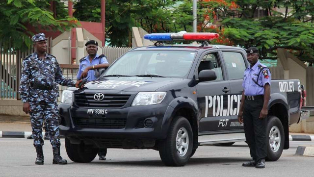 Three Police Men with Police Vehicle