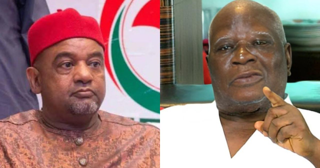 Acting National Chairman of Peoples Democratic Party (PDP) Ambassador Illiya Damagum and Elder statesman, Chief Edwin Clark