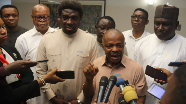 President of Nigeria Labour Congress (NLC), Joe Ajaero, during the press briefing on Monday at Abuja
