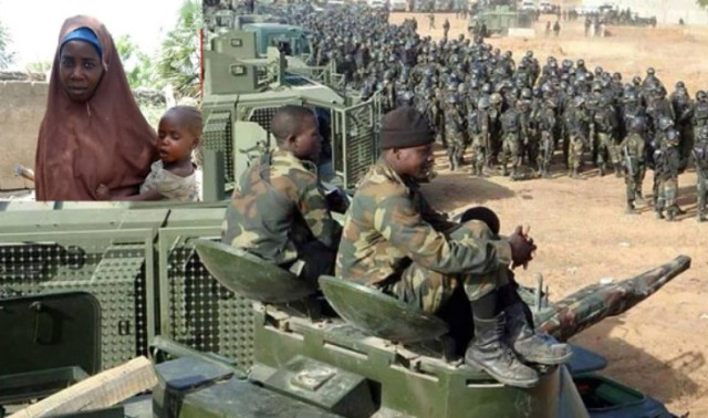 Rescued student from the Chibok Secondary School, Lydia Simon and Troop of the Nigerian Army
